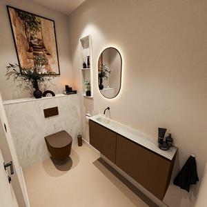 Mondiaz TURE-DLUX 120cm toiletmeubel Rust. EDEN wastafel Ostra positie links. Zonder kraangat. TUREDX120RUSL0OST