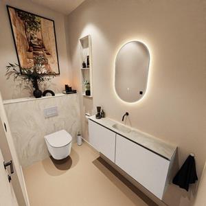 Mondiaz TURE-DLUX 120cm toiletmeubel Linen. EDEN wastafel Ostra positie midden. Zonder kraangat. TUREDX120LINM0OST