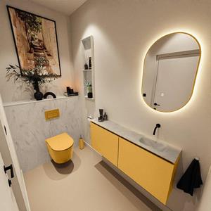 Mondiaz TURE-DLUX 120cm toiletmeubel Ocher. EDEN wastafel Opalo positie rechts. Zonder kraangat. TUREDX120OCHR0OPA