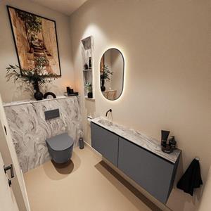 Mondiaz TURE-DLUX 120cm toiletmeubel Dark Grey. EDEN wastafel Glace positie links. Zonder kraangat. TUREDX120DGRL0GLA