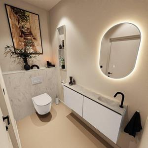 Mondiaz TURE-DLUX 120cm toiletmeubel Linen. EDEN wastafel Opalo positie rechts. Met 1 kraangat. TUREDX120LINR1OPA