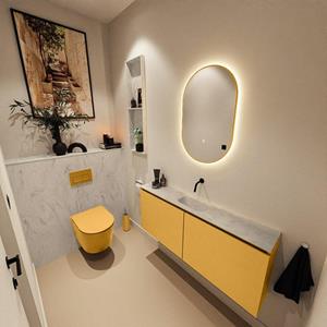 Mondiaz TURE-DLUX 120cm toiletmeubel Ocher. EDEN wastafel Opalo positie midden. Zonder kraangat. TUREDX120OCHM0OPA