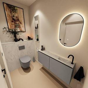 Mondiaz TURE-DLUX 120cm toiletmeubel Smoke. EDEN wastafel Opalo positie rechts. Met 1 kraangat. TUREDX120SMOR1OPA