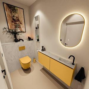 Mondiaz TURE-DLUX 120cm toiletmeubel Ocher. EDEN wastafel Opalo positie rechts. Met 1 kraangat. TUREDX120OCHR1OPA