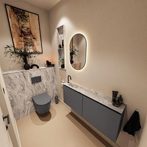 Mondiaz TURE-DLUX 120cm toiletmeubel Dark Grey. EDEN wastafel Glace positie links. Met 1 kraangat. TUREDX120DGRL1GLA