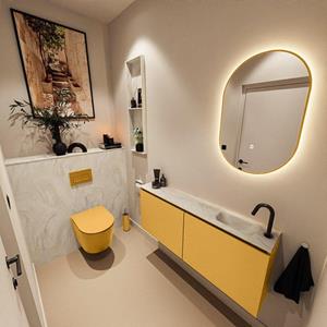 Mondiaz TURE-DLUX 120cm toiletmeubel Ocher. EDEN wastafel Ostra positie rechts. Met 1 kraangat. TUREDX120OCHR1OST