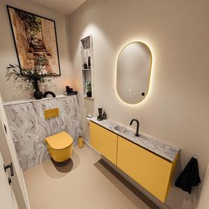 Mondiaz TURE-DLUX 120cm toiletmeubel Ocher. EDEN wastafel Glace positie midden. Met 1 kraangat. TUREDX120OCHM1GLA