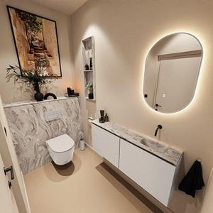 Mondiaz TURE-DLUX 120cm toiletmeubel Linen. EDEN wastafel Glace positie rechts. Zonder kraangat. TUREDX120LINR0GLA