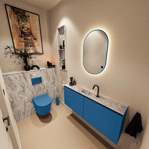 Mondiaz TURE-DLUX 120cm toiletmeubel Jeans. EDEN wastafel Glace positie midden. Met 1 kraangat. TUREDX120JEAM1GLA