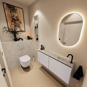 Mondiaz TURE-DLUX 120cm toiletmeubel Cale. EDEN wastafel Opalo positie rechts. Met 1 kraangat. TUREDX120CALR1OPA