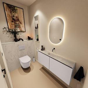 Mondiaz TURE-DLUX 120cm toiletmeubel Cale. EDEN wastafel Opalo positie midden. Zonder kraangat. TUREDX120CALM0OPA