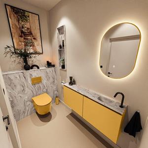 Mondiaz TURE-DLUX 120cm toiletmeubel Ocher. EDEN wastafel Glace positie rechts. Met 1 kraangat. TUREDX120OCHR1GLA