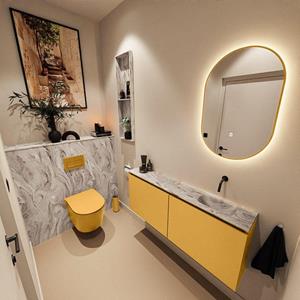 Mondiaz TURE-DLUX 120cm toiletmeubel Ocher. EDEN wastafel Glace positie rechts. Zonder kraangat. TUREDX120OCHR0GLA