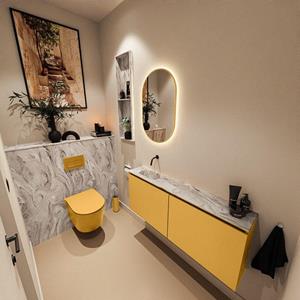 Mondiaz TURE-DLUX 120cm toiletmeubel Ocher. EDEN wastafel Glace positie links. Zonder kraangat. TUREDX120OCHL0GLA