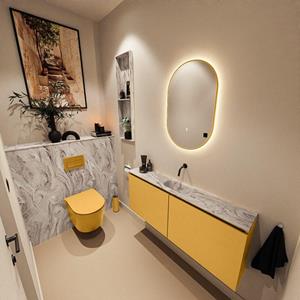 Mondiaz TURE-DLUX 120cm toiletmeubel Ocher. EDEN wastafel Glace positie midden. Zonder kraangat. TUREDX120OCHM0GLA