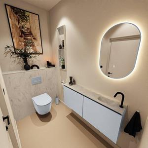 Mondiaz TURE-DLUX 120cm toiletmeubel Clay. EDEN wastafel Opalo positie rechts. Met 1 kraangat. TUREDX120CLAR1OPA