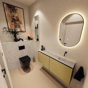 Mondiaz TURE-DLUX 120cm toiletmeubel Oro. EDEN wastafel Opalo positie rechts. Zonder kraangat. TUREDX120OROR0OPA