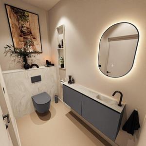 Mondiaz TURE-DLUX 120cm toiletmeubel Dark Grey. EDEN wastafel Ostra positie rechts. Met 1 kraangat. TUREDX120DGRR1OST