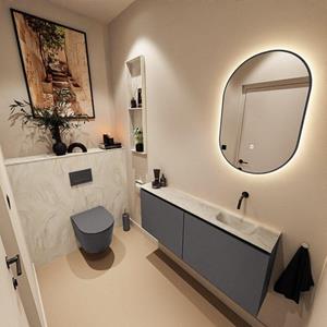 Mondiaz TURE-DLUX 120cm toiletmeubel Dark Grey. EDEN wastafel Ostra positie rechts. Zonder kraangat. TUREDX120DGRR0OST