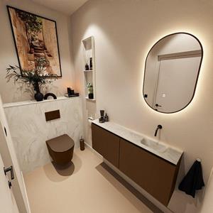 Mondiaz TURE-DLUX 120cm toiletmeubel Rust. EDEN wastafel Ostra positie rechts. Zonder kraangat. TUREDX120RUSR0OST