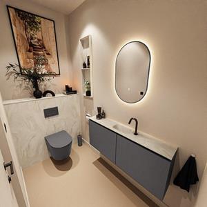 Mondiaz TURE-DLUX 120cm toiletmeubel Dark Grey. EDEN wastafel Ostra positie midden. Met 1 kraangat. TUREDX120DGRM1OST