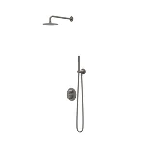 IVY Bond Regendoucheset 2 inbouw met 2-weg stop-omstel - 15cm plafondbuis - 20cm medium hoofddouche rond - houder met uitlaat - doucheslang 150cm - 3-standen handdouche Geborsteld metal black PVD CSB2