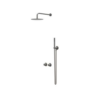 IVY Bond Regendoucheset 3 inbouw symmetry met 2-weg stop-omstel - 40cm wandarm - 20cm slim hoofddouche - houder met uitlaat - doucheslang 150cm - 3-standen handdouche Geborsteld metal black PVD CSB3GM