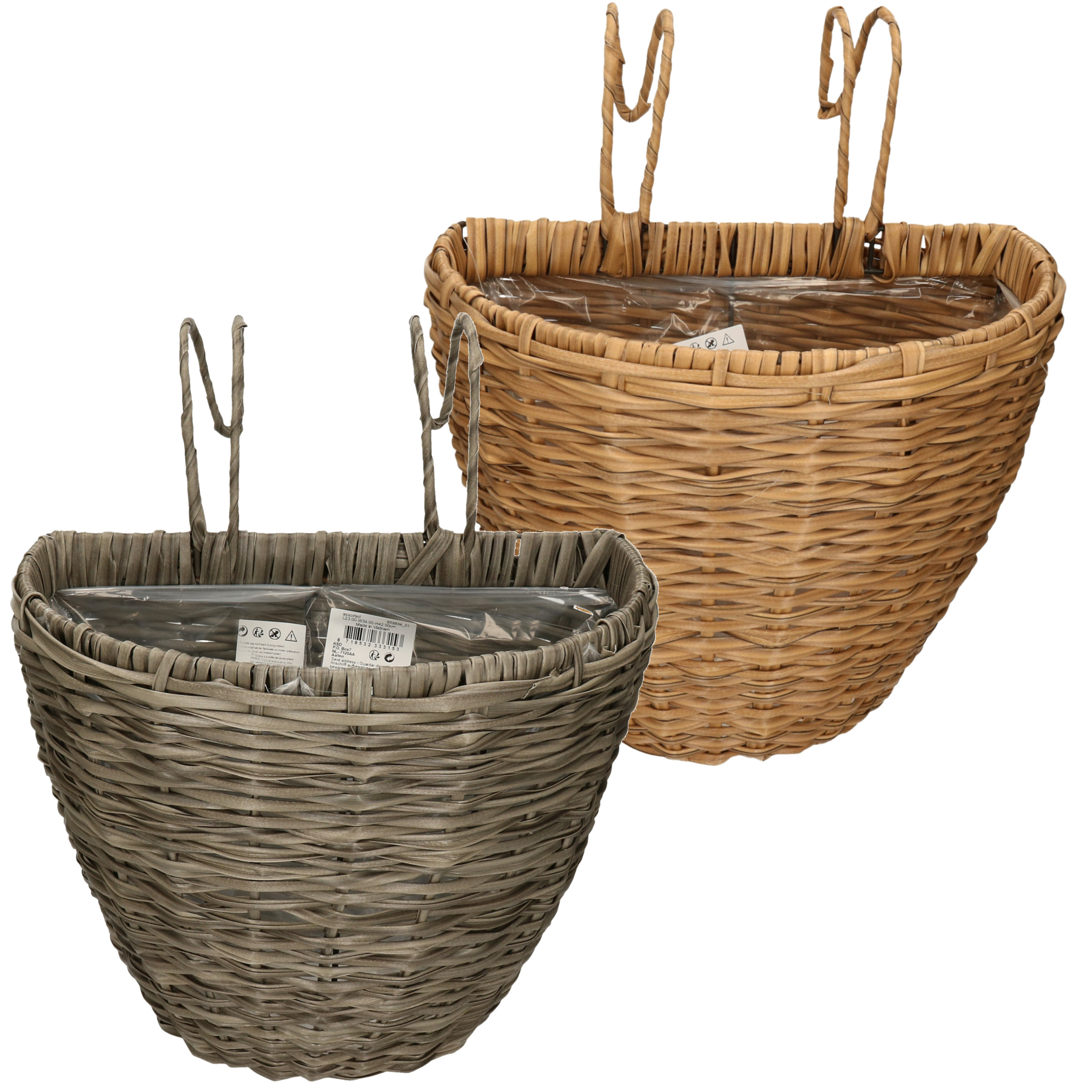 Kaemingk Set van 2x stuks balkonmanden/plantenmanden/plantenbakken grijs en bruin rotan cm -