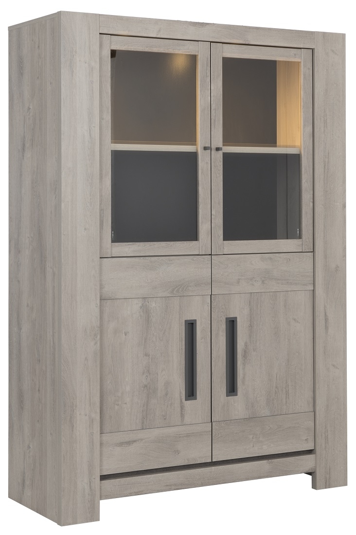 Gamillo Furniture Vitrinekast Boston Large van 181 cm hoog in licht grijs eiken