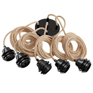 HOOPZI  Hang 5 Hanglamp - Jute Touw - Zwarte Fitting