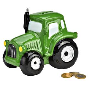 G. Wurm Spaarpot voor kind/volwassenen - Voertuigen thema Tractor - keramiek - groen - 17 x 14 x 11 cm -