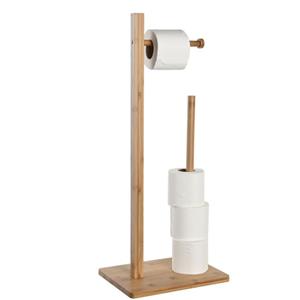 Items Wc/toiletrolhouder reservoir - lichtbruin - bamboe hout - 67 cm - Voor 5-6 rollen - met afroller -