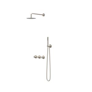 IVY Pact Regendoucheset 4 inbouw symmetry met 2 stopkranen - 30cm plafondbuis - 25cm medium hoofddouche - glijstang met uitlaat - doucheslang 150cm - satin spray handdouche Geborsteld nickel PVD CSP4G