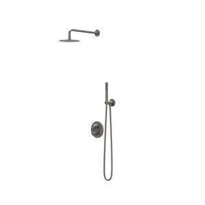 IVY Pact Regendoucheset - inbouw - 2-weg stop-omstel - 30cm plafondbuis - 25cm medium hoofddouche rond - glijstang met uitlaat - 150cm doucheslang - 3-standen handdouche - Geborsteld metal black PVD C