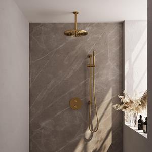 BRAUER Gold Edition thermostatische Inbouw Regendouche - 3-weg - rond - set 90 - 30cm hoofddouche - plafondarm - staaf handdouche - doucheslang - geïntegreerde glijstang - goud geborsteld PVD 5-G