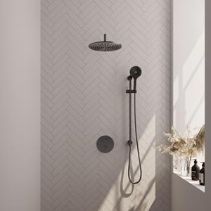 BRAUER Gunmetal Edition thermostatische Inbouw Regendouche - 3-weg - rond - set 94 - 30cm hoofddouche - gebogen muurarm - 3-standen handdouche - doucheslang - geïntegreerde glijstang - gunmetal g