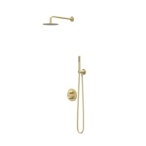 IVY Bond Regendoucheset - inbouw - 2-weg stop-omstel - 40cm wandarm - 20cm medium hoofddouche rond - glijstang met uitlaat - 150cm doucheslang - satin spray handdouche - Geborsteld mat goud PVD CSB2MP