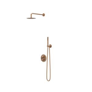 IVY Pact Regendoucheset - inbouw - 2-weg stop-omstel - 30cm plafondbuis - 20cm medium hoofddouche rond - glijstang met uitlaat - 150cm doucheslang - satin spray handdouche - Geborsteld mat koper PVD C