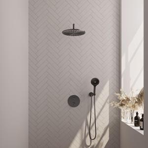 BRAUER Gunmetal Edition thermostatische Inbouw Regendouche - 3-weg - rond - set 82 - 30cm hoofddouche - gebogen muurarm - 3-standen handdouche - doucheslang - wandaansluitbocht - gunmetal geborsteld P