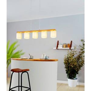 EGLO Hängelampe Castralvo, Länge 115 cm, holz/weiß, 5-flg., Stoff