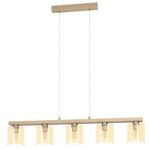 EGLO Hängelampe Castralvo, Länge 115 cm, holz/amber, 5-flg., Glas