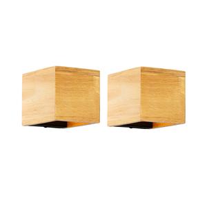 QAZQA Set van 2 smart wandlamp eiken hout 8 cm incl. LED - Transfer