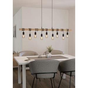 EGLO Hängeleuchte Townshend, Länge 150 cm, schwarz/holz, 9-flg.