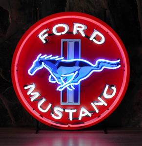 Fiftiesstore Ford Mustang Neon Verlichting Blauwe Paard 65 x 65 cm