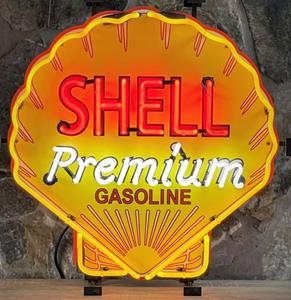 Fiftiesstore Shell Premium Gasoline Neon Met Achterplaat 65 x 65 cm