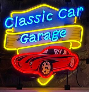 Fiftiesstore Classic Car Garage Neon 65 x 65 cm