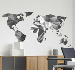 Tenstickers Muursticker wereldkaart geometrisch grijstinten