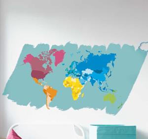 Tenstickers Muurdecoratie stickers wereldkaart kleuren