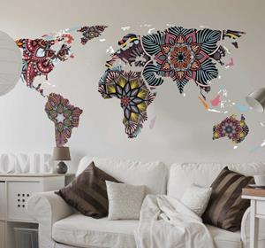 Tenstickers Wereldkaart muursticker mandala ontwerp