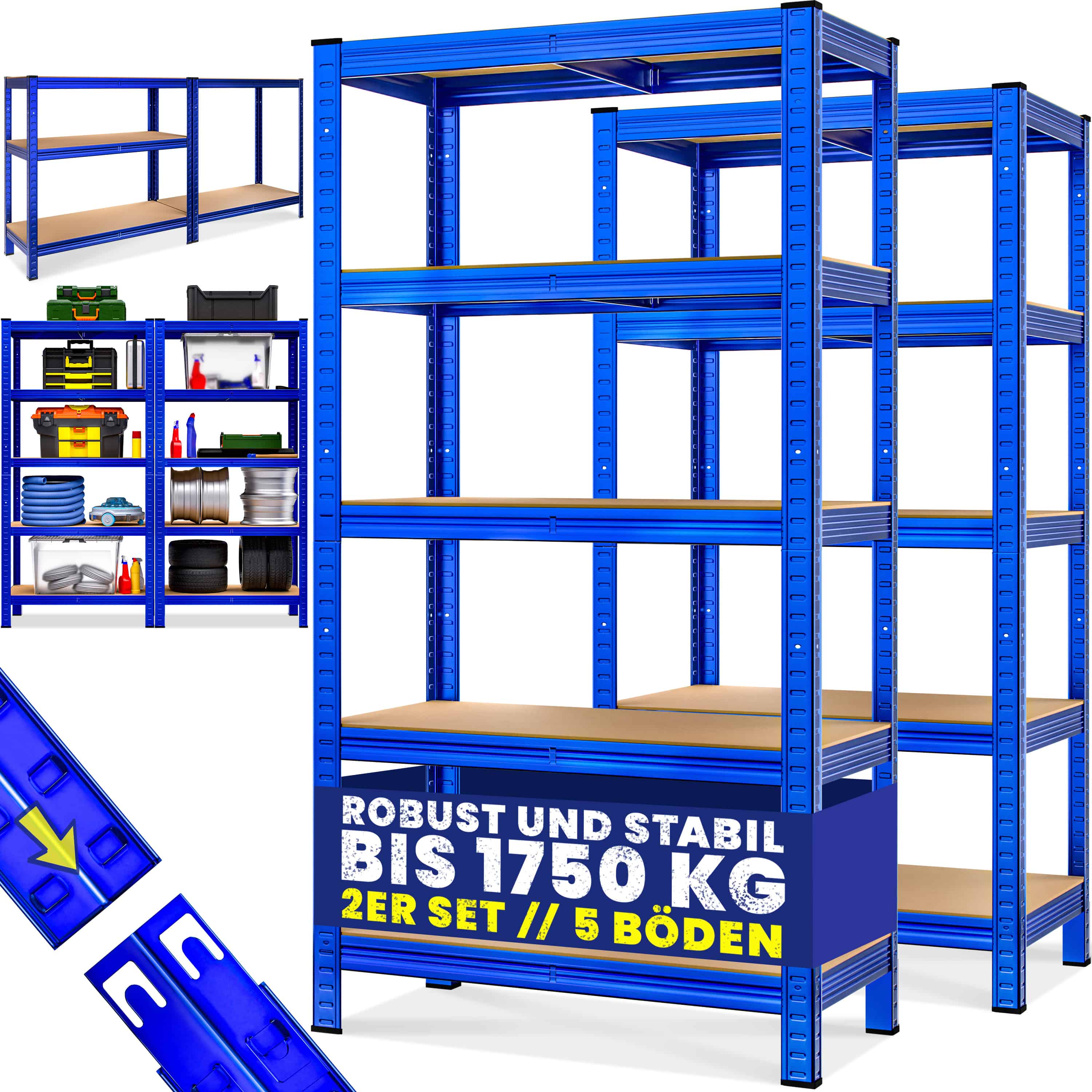 Monzana Stellingkast 5 Planken Set van 2 Blauw max. 875kg